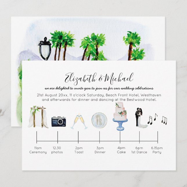 Invitation Illustration de mariage dans le jardin (Devant / Derrière)