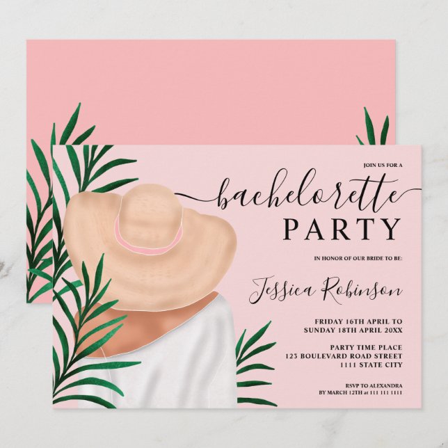 Invitation Illustration de mode tropicale moderne bachelorte (Devant / Derrière)