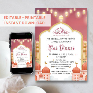 Invitation Illustration de mosquée colorée Dîner Iftar de Ram