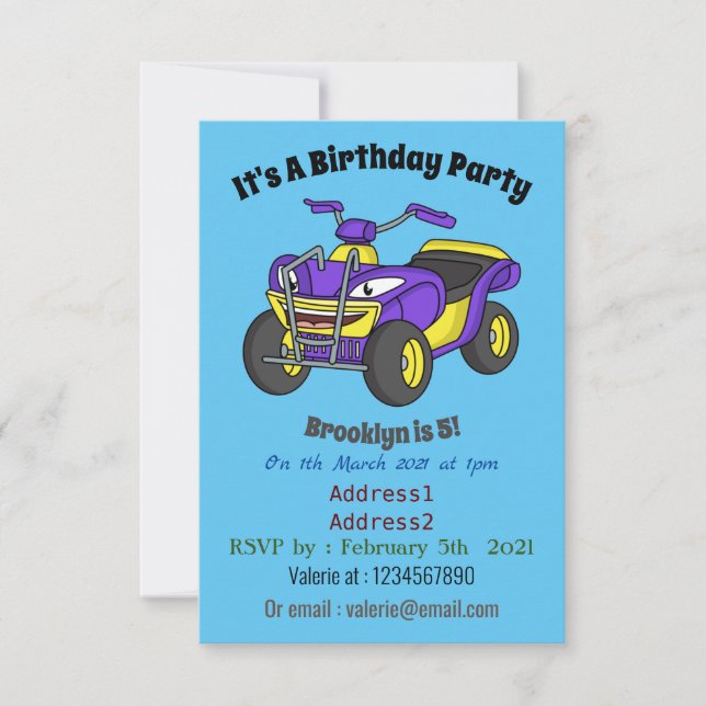 Invitation Illustration de moto Purple Quad (Devant)