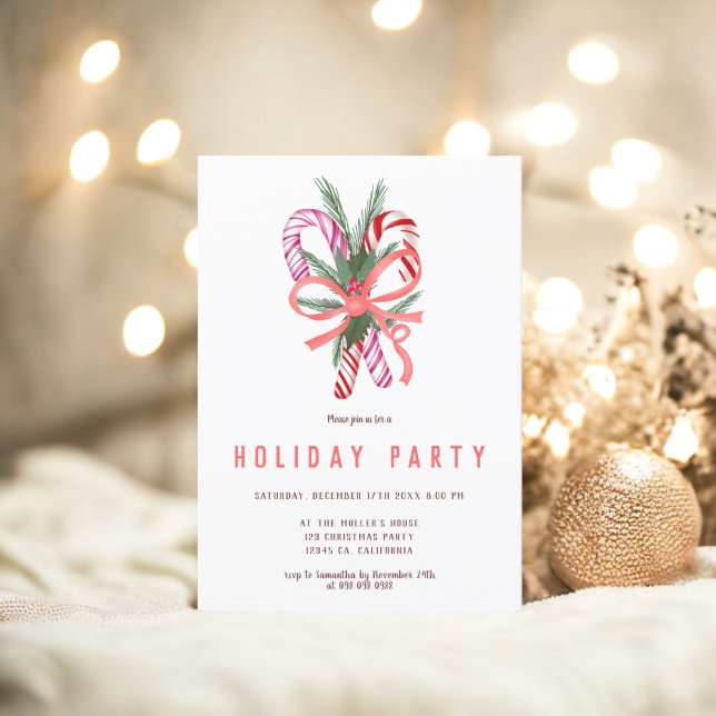Invitation Illustration de Noël de mignon sucre de canne (Candy cane cute mistletoe Christmas illustration Invitation)