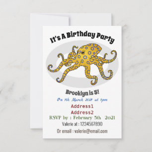 Invitation Illustration de poulpe à anneau bleu
