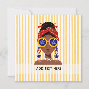 Invitation Illustration de tête de femme colorée sur rayure j