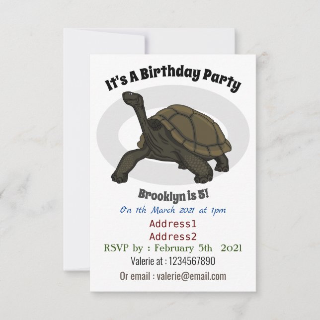 Invitation Illustration de tortue terrestre des Galapagos (Devant)