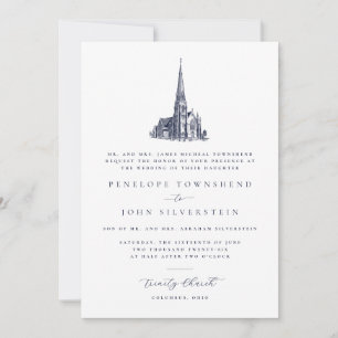 Invitation Illustration d'église traditionnelle Mariage forme
