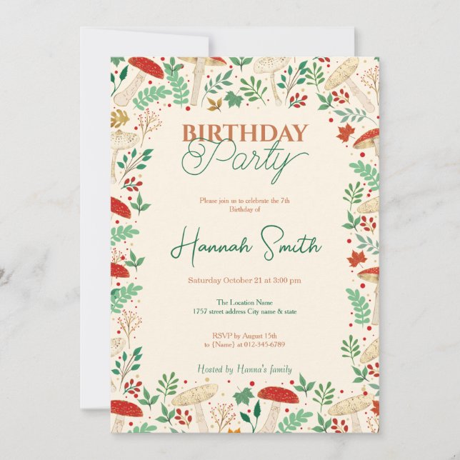 Invitation Illustration des champignons et des Feuilles de la (Devant)