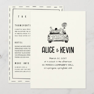 Invitation Illustration dessinée à l'ivoire Mariage minimalis
