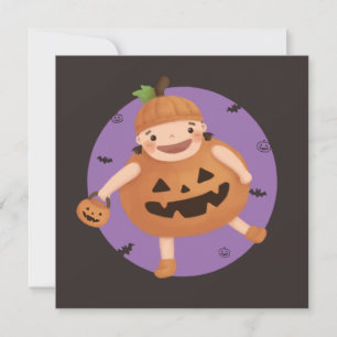 Invitation Illustration d'Halloween : Fille Citrouille