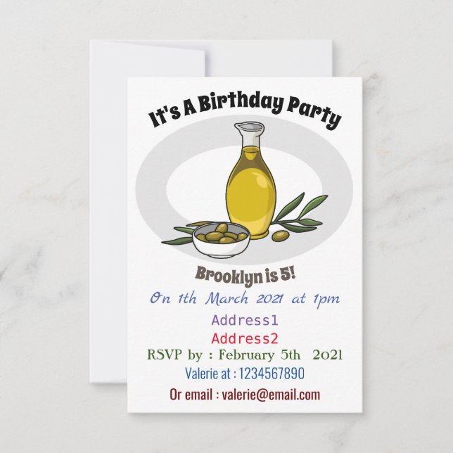 Invitation Illustration d'huile d'olive (Devant)