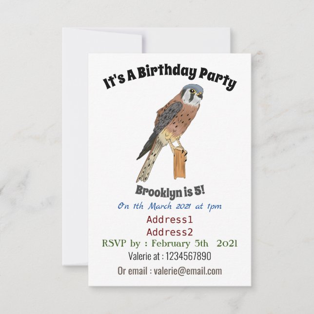 Invitation Illustration d'oiseau américain Kestrel (Devant)