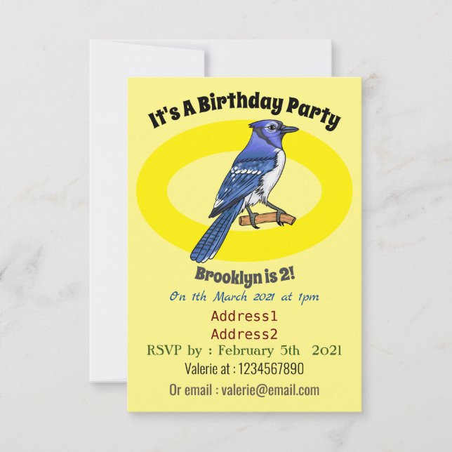 Invitation Illustration d'oiseau de jay bleu (Devant)