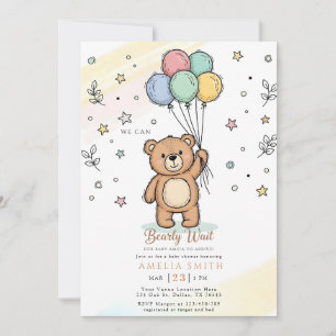 Invitation Illustration d'ours en peluche aquarelle mignonne 