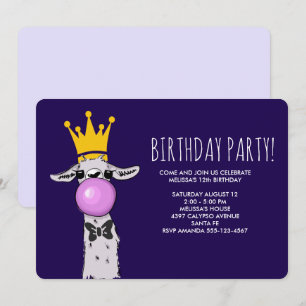 Invitation Illustration drôle d'un lama pour une fête d'anniv
