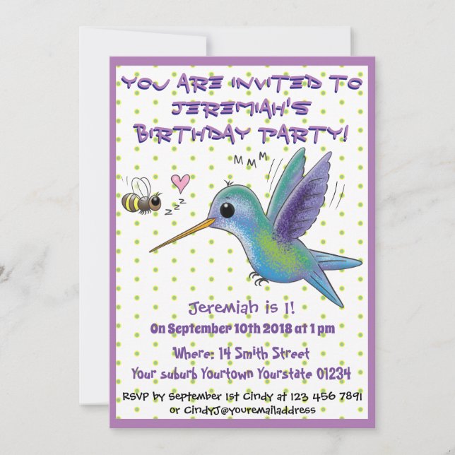 Invitation Illustration du colibri et de l'abeille (Devant)