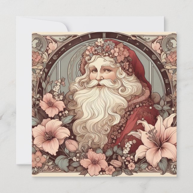 Invitation Illustration du Père Noël Art nouveau (Devant)