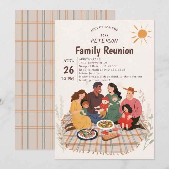 Invitation Illustration du pique-nique de la Réunion familial (Devant / Derrière)