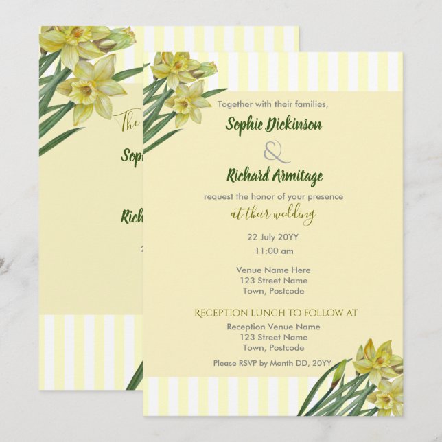 Invitation Illustration du portrait des jonquilles d'aquarell (Devant / Derrière)