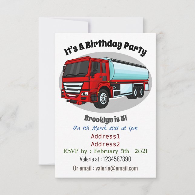 Invitation Illustration du transport de carburant par camion- (Devant)