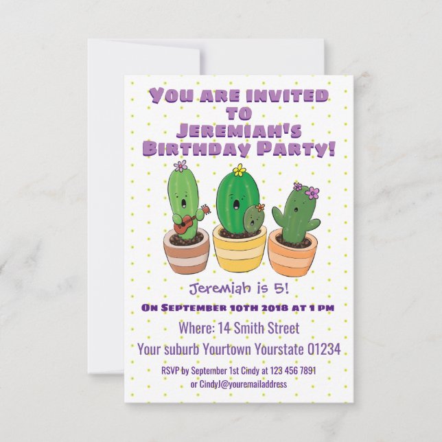 Invitation Illustration du trio de cactus à chant mignon (Devant)