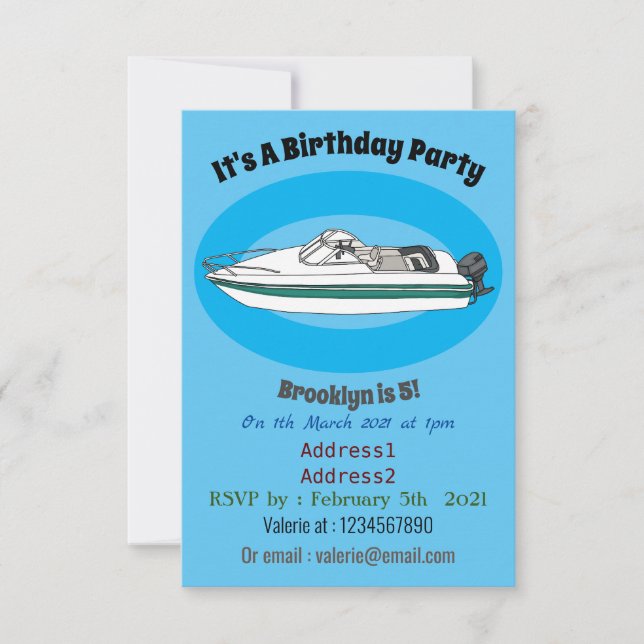Invitation Illustration d'un bateau à moteur (Devant)