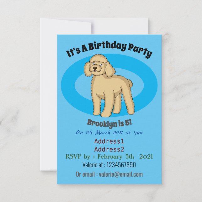 Invitation Illustration d'un caniche brun joyeux (Devant)