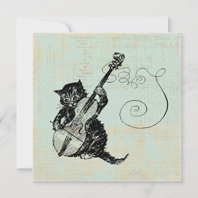 Invitation Illustration d'un chaton jouant au violon en musiq (Devant)