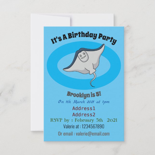 Invitation Illustration d'une caricature de poisson stingray (Devant)