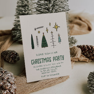 Invitation Illustration Écrite Green Christmas Trees Party