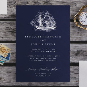 Invitation Illustration élégante de bateau nautique Mariage m