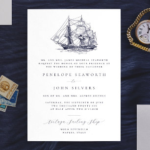 Invitation Illustration élégante de navire nautique Mariage f