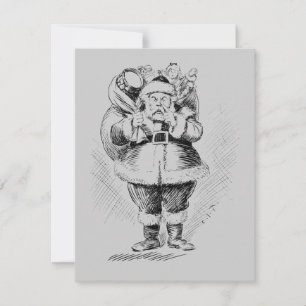 Invitation Illustration en noir et blanc du Père Noël