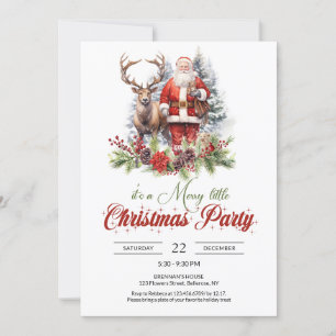 Invitation Illustration excitée Père Noël avec rennes