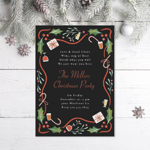 Invitation Illustration Holly Christmas Frame Fête de Noël