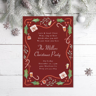 Invitation Illustration Holly Christmas Frame Fête de Noël