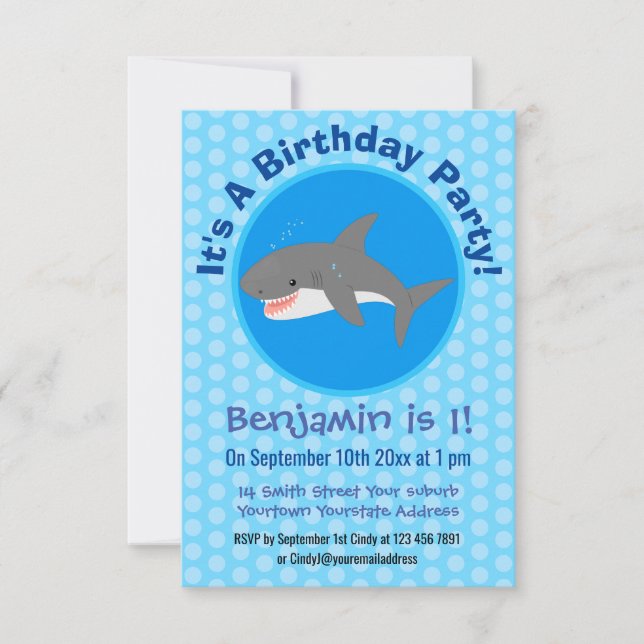 Invitation Illustration joyeuse du grand requin blanc (Devant)