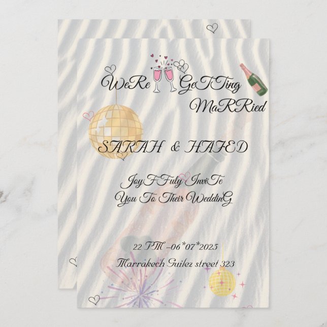 Invitation Illustration Mariage Suite Modèle main dessinée Sc (Devant / Derrière)