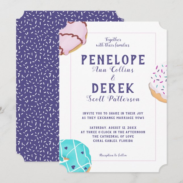 Invitation Illustration moderne de beigne congelée Mariage do (Devant / Derrière)
