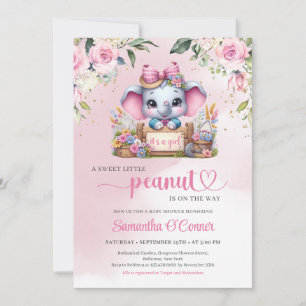 Invitation Illustration moderne éléphant petit arachide rose