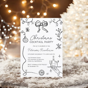 Invitation Illustration noir blanc ironique Cocktail de Noël