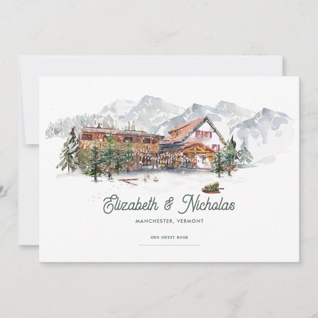 Invitation Illustration numérique de lieu à l'aquarelle éléga (Devant)
