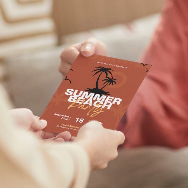 Invitation Illustration orange et noire Summer Beach Party (Créateur téléchargé)