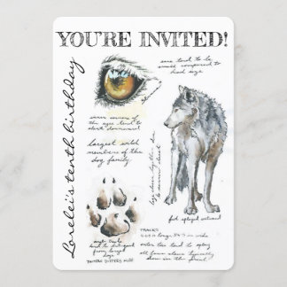 Invitation Illustration personnalisée d'un loup Canis Lupus s