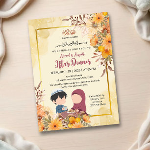 Invitation Illustration pour enfants et design floral jaune