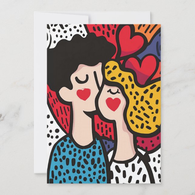 Invitation Illustration romantique d'un couple amoureux (Devant)