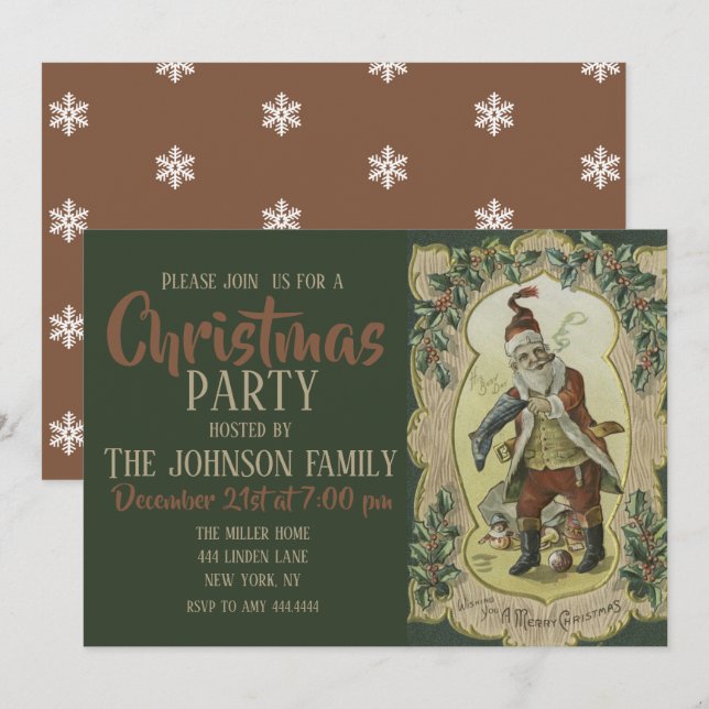 Invitation Illustration Santa Claus Vintage (Devant / Derrière)