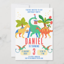 Illustration simple colorée Dinosaure Anniversaire