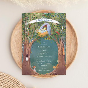 Invitation Illustration vintage Berceau Arbre Tops Douche Ble