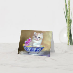 Invitation Illustration vintage de chaton blanc