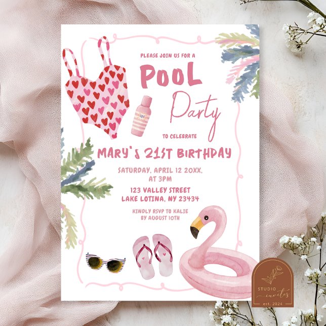 Invitation Illustration Whimsical Fête de Pool de filles (Créateur téléchargé)