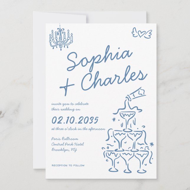 Invitation Illustrations à main lunaire Doodles Mariage (Devant)